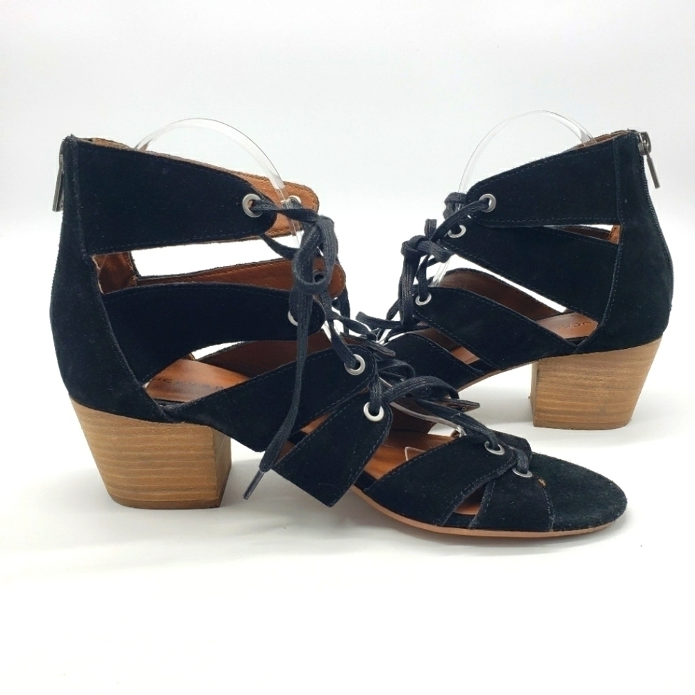 Lucky Brand Women US 10 GENEVIE black dress sandals gladiator lace up back zip